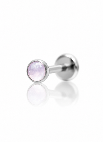 Kolczyk do ucha "1 stone pink" - tytanowy labret z różowym jadeitem